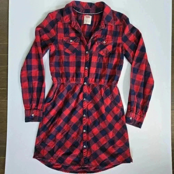 Levi's red plaid flannel dress for girls 12 to 14 yrs size large - Picture 1 of 11